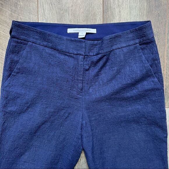 Diane Von Furstenberg Blue Gennifer Two Stretch Cotton Cropped Trouser Size 6 - Picture 4 of 12